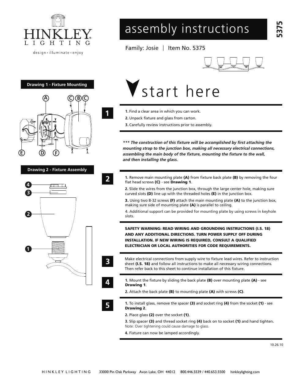 Hinkley Lighting JOSIE 5375 User Manual | 2 pages