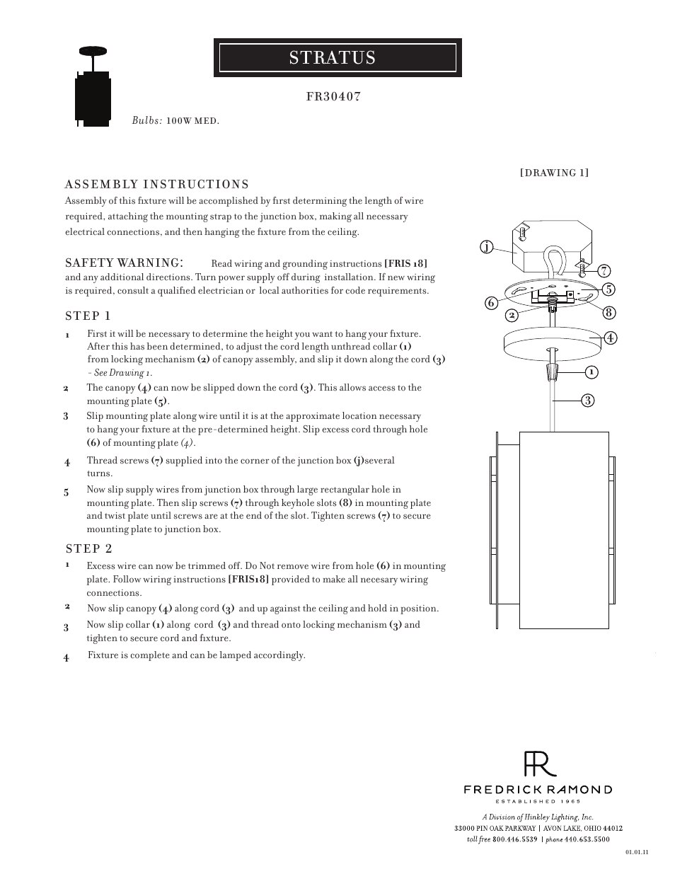 Hinkley Lighting STRATUS FR30407 User Manual | 1 page