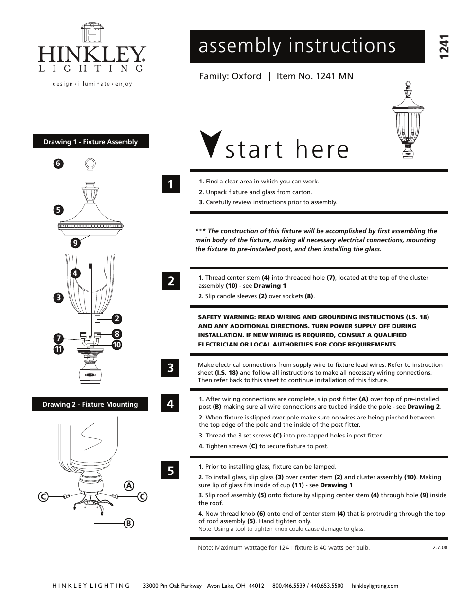 Hinkley Lighting OXFORD 1241MN User Manual | 2 pages