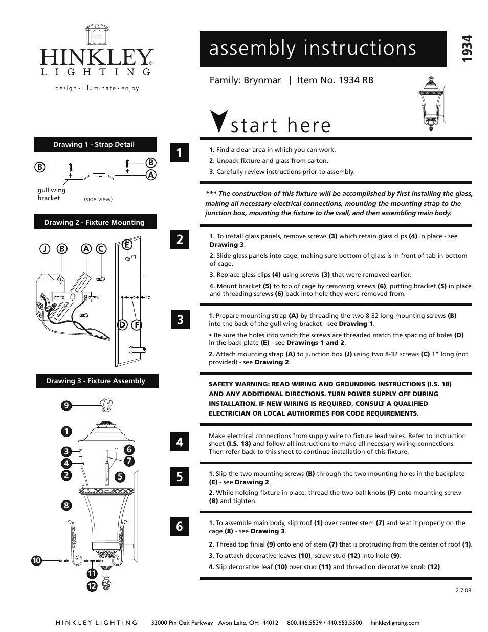 Hinkley Lighting BRYNMAR 1934 User Manual | 3 pages