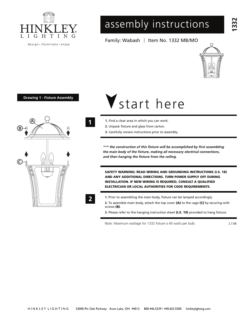 Hinkley Lighting WABASH 1332 User Manual | 2 pages