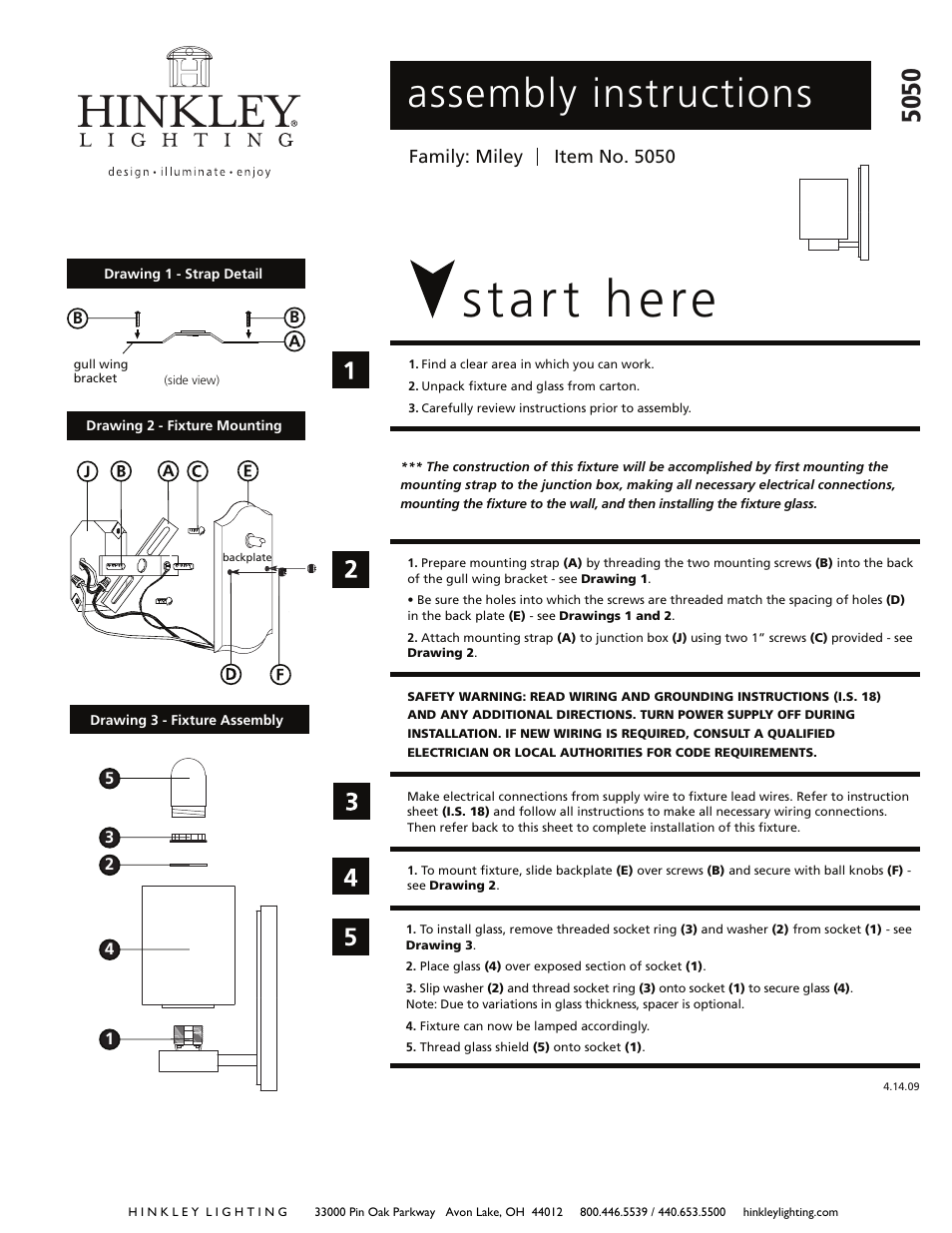 Hinkley Lighting MILEY 5050 User Manual | 2 pages