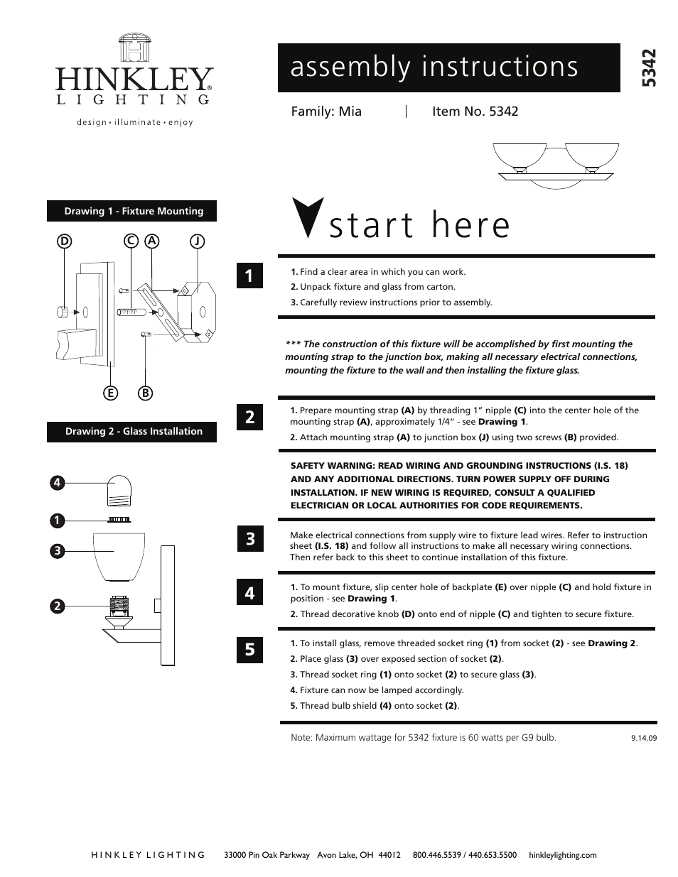 Hinkley Lighting MIA 5342 User Manual | 1 page