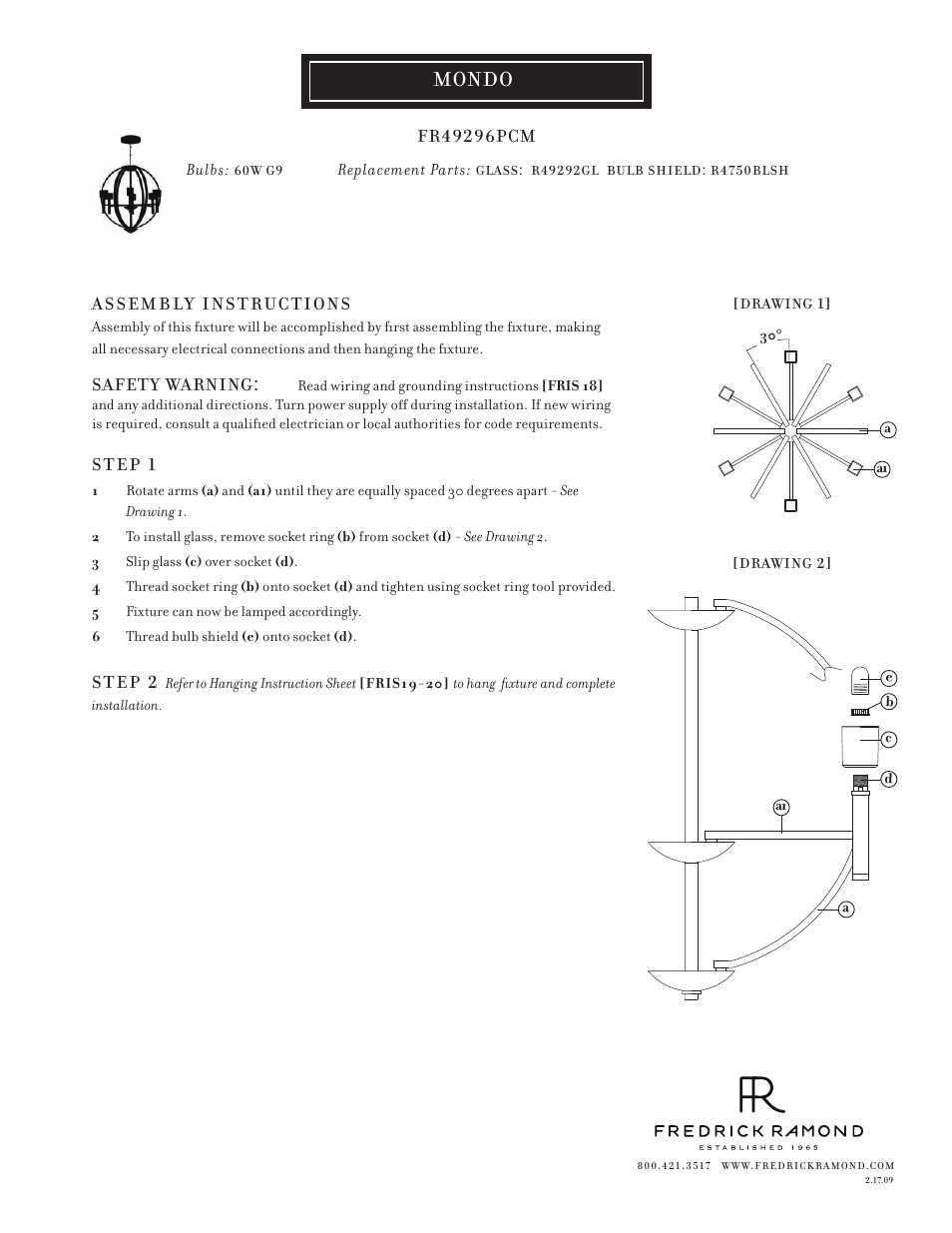 Hinkley Lighting MONDO FR49296PCM User Manual | 1 page