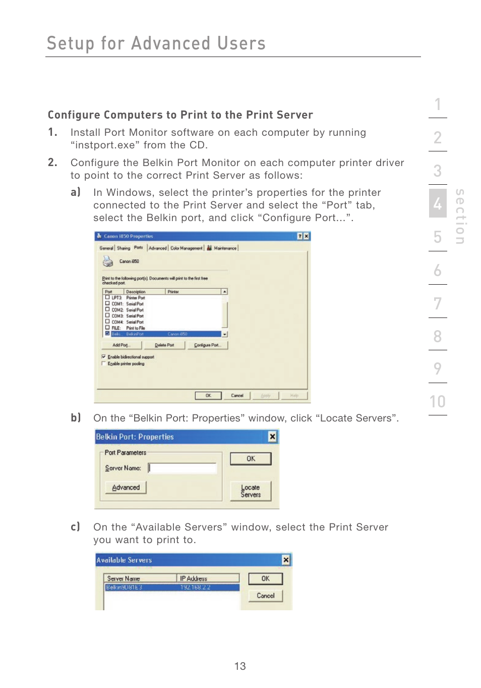 Setup for advanced users, Se ct io n | Belkin P74393UK User Manual | Page 16 / 40