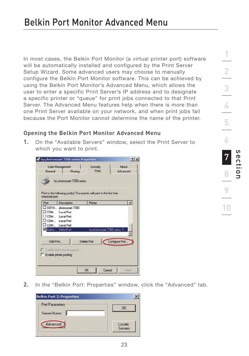 Belkin port monitor advanced menu | Belkin P74393UK User Manual | Page 26 / 40