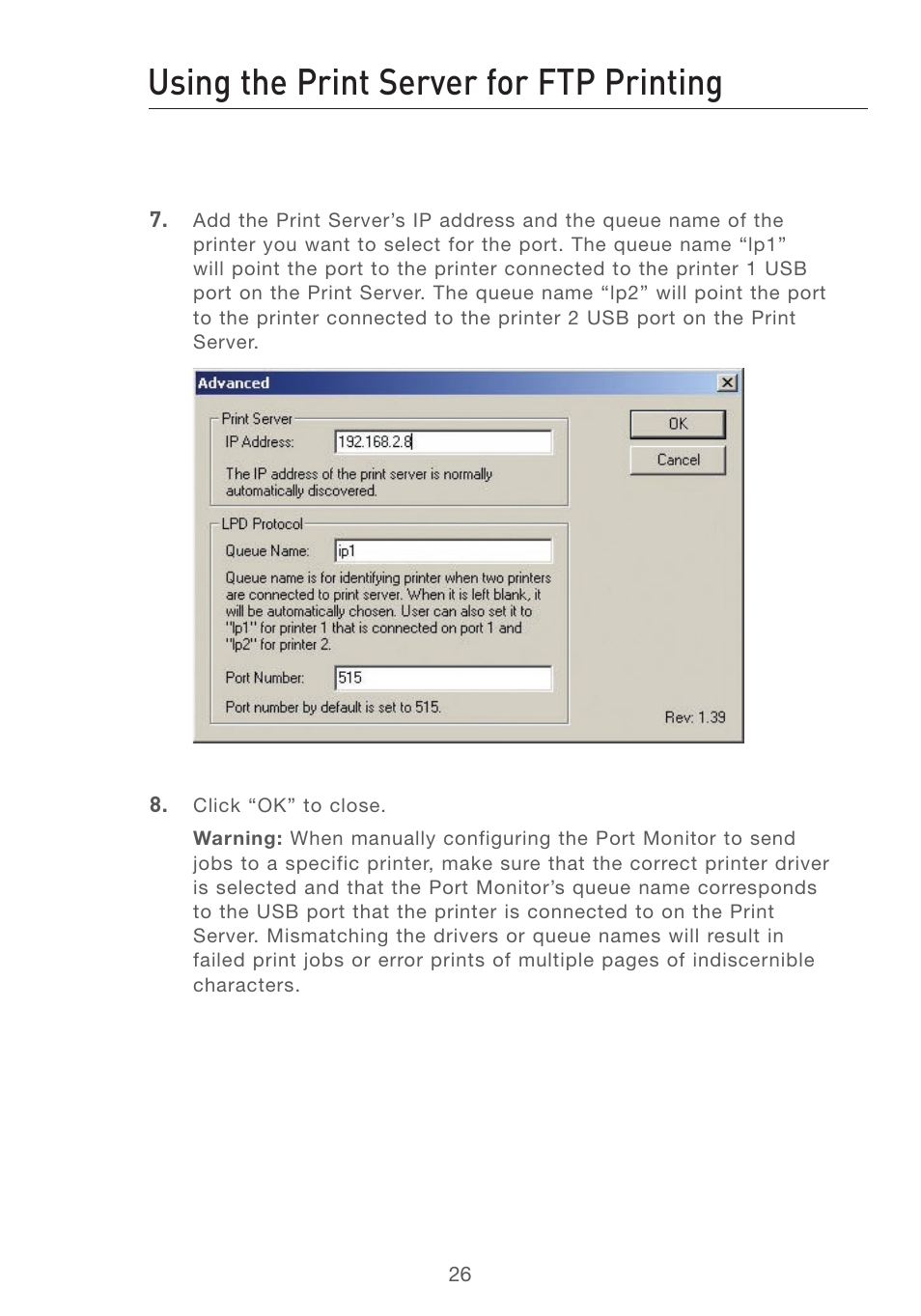 Using the print server for ftp printing | Belkin P74393UK User Manual | Page 29 / 40