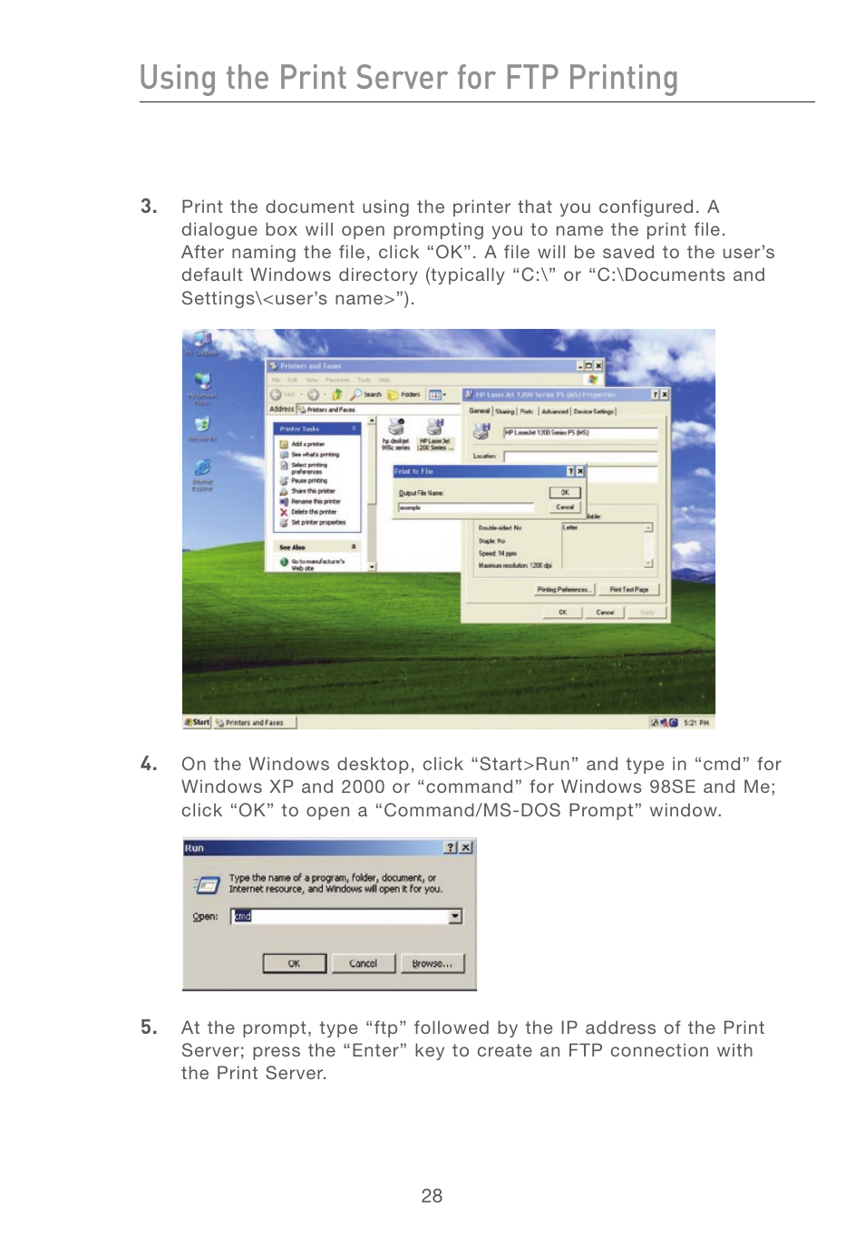 Using the print server for ftp printing | Belkin P74393UK User Manual | Page 31 / 40