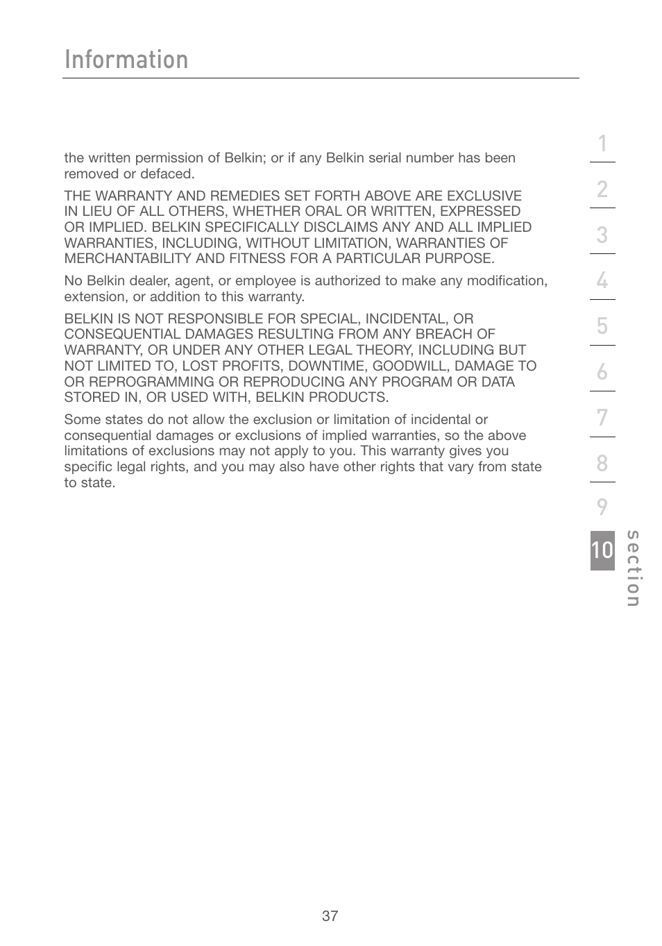 Information, Se ct io n | Belkin P74393UK User Manual | Page 40 / 40