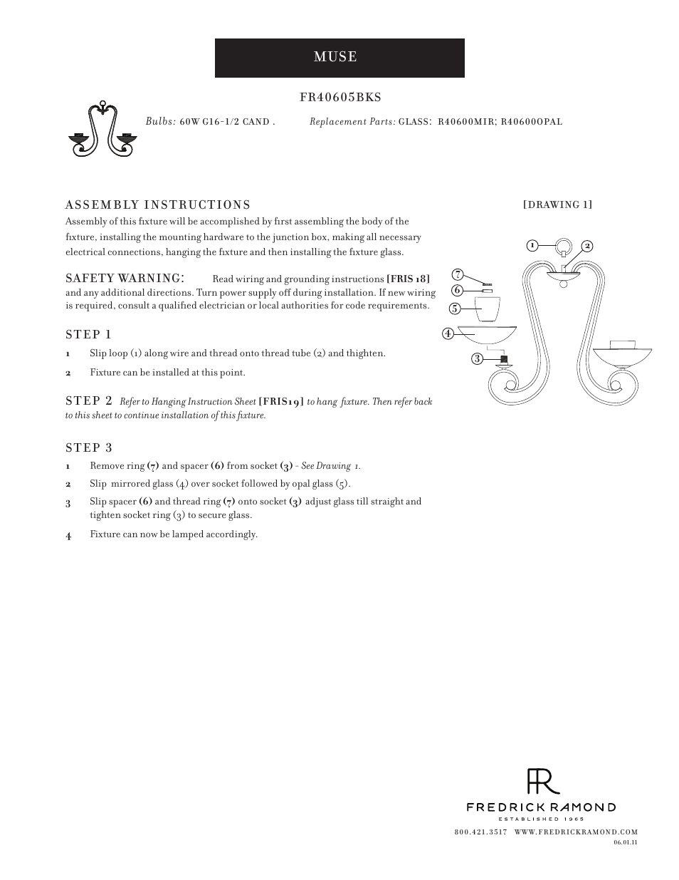 Hinkley Lighting MUSE FR40606BKS User Manual | 1 page