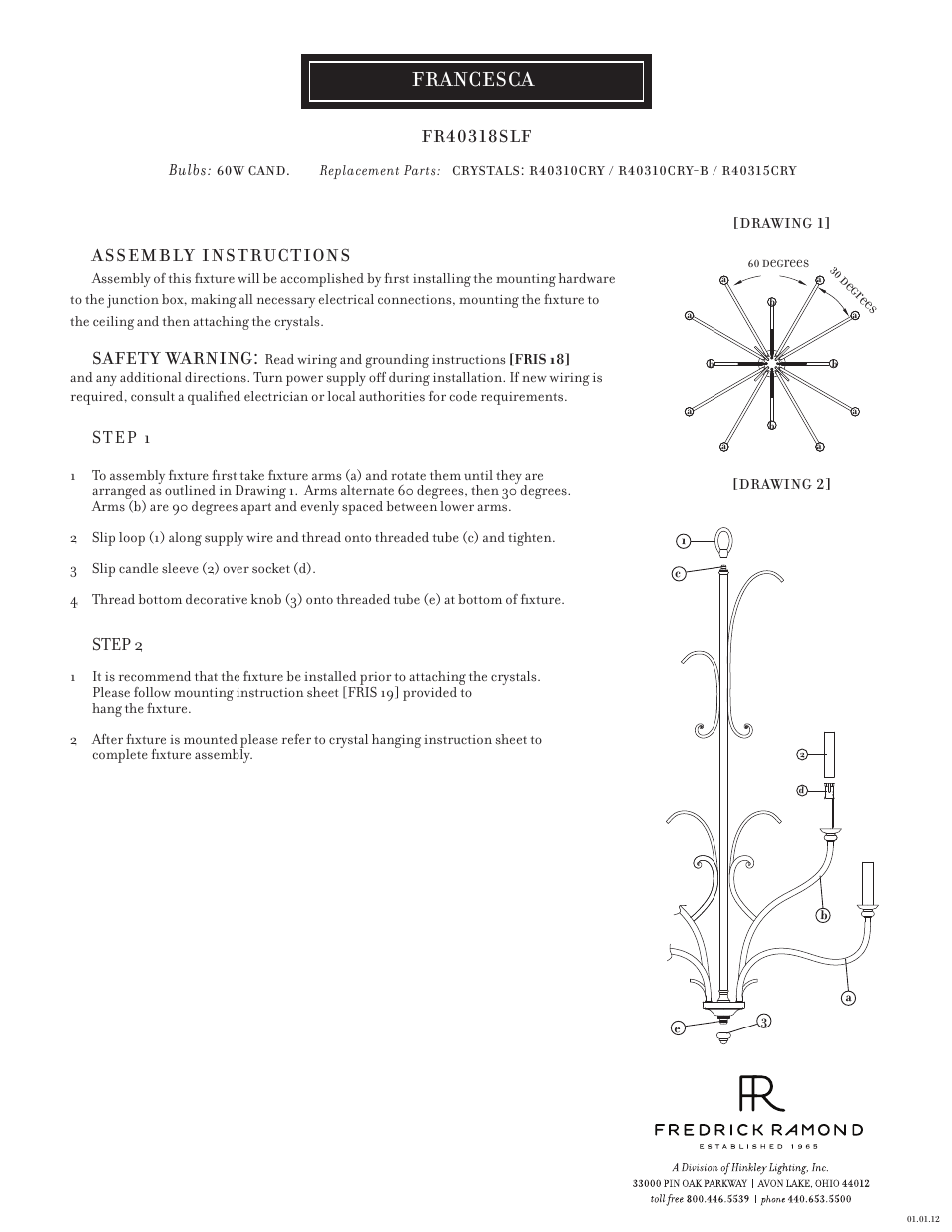 Hinkley Lighting FRANCESCA FR40318SLF User Manual | 2 pages