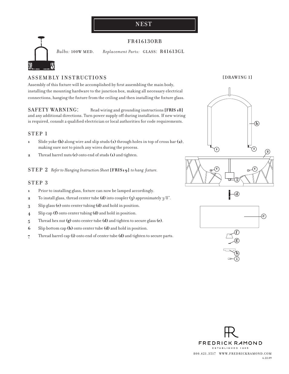 Hinkley Lighting NEST FR41613ORB User Manual | 1 page