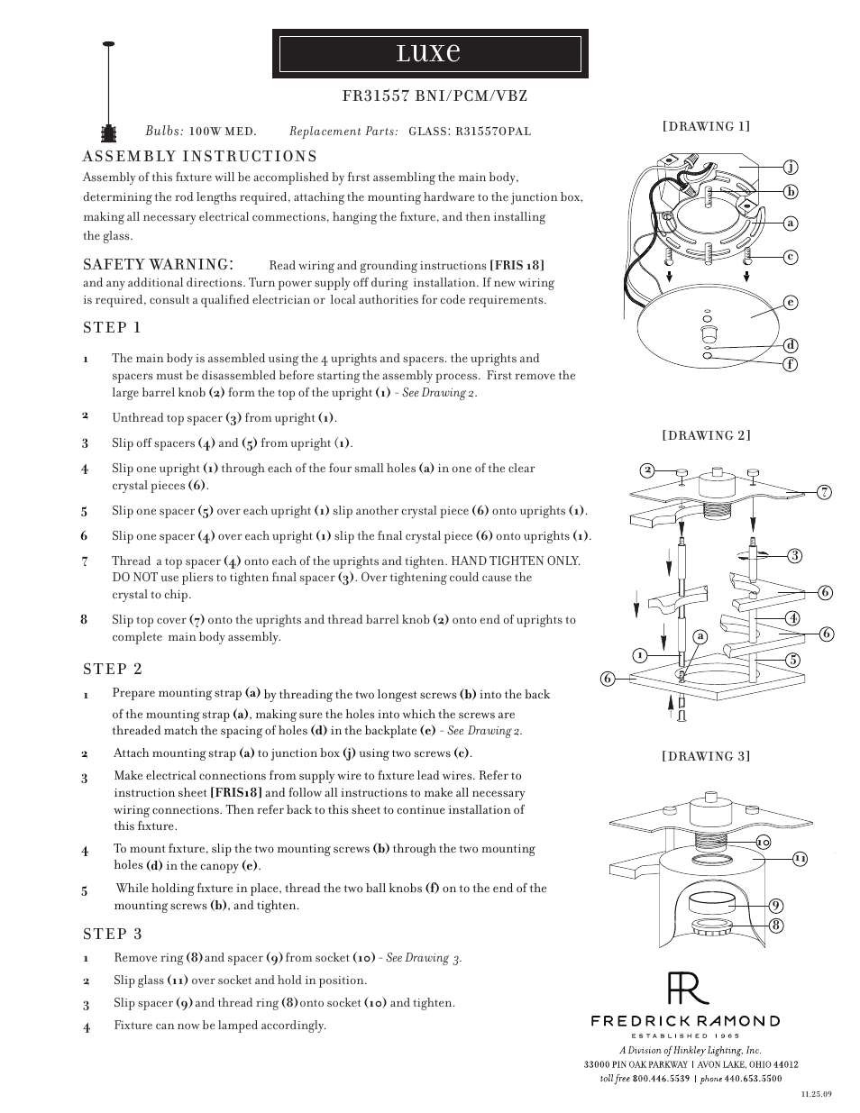Hinkley Lighting LUXE FR31557 User Manual | 1 page
