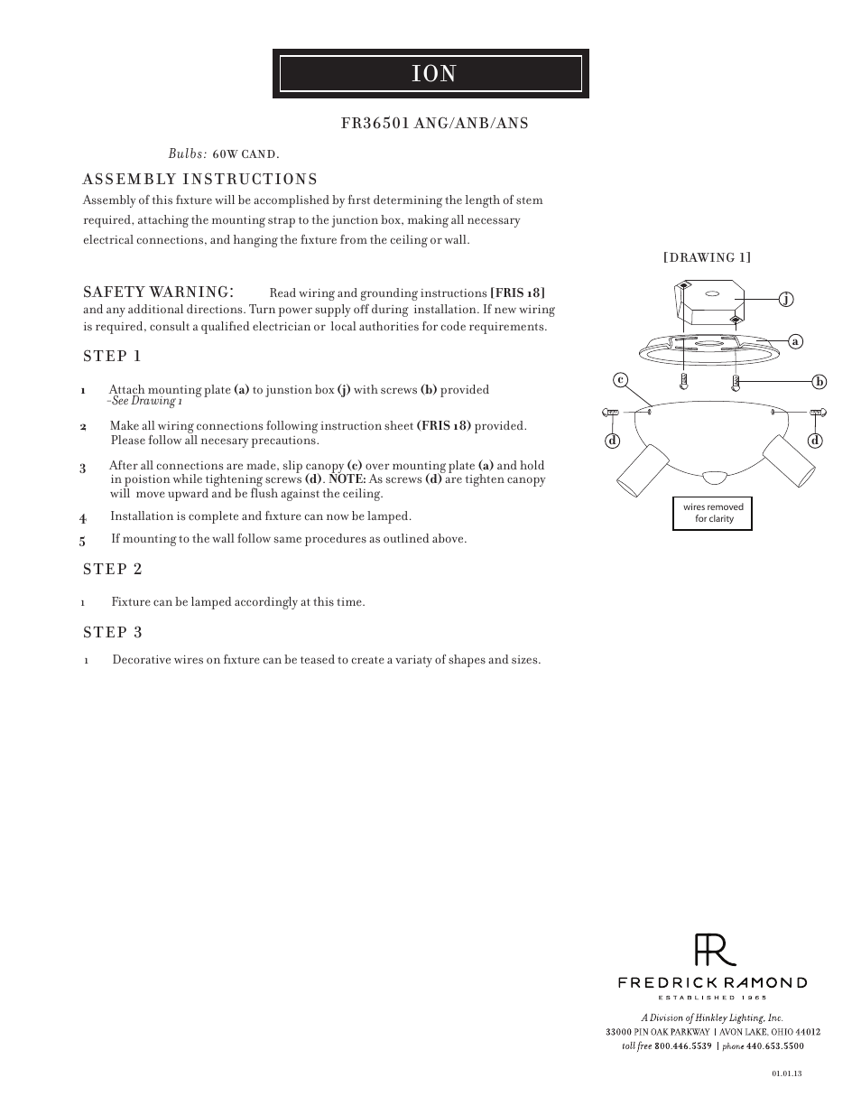 Hinkley Lighting ION FR36501ANB User Manual | 2 pages
