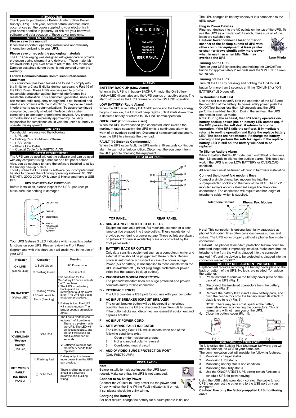 Belkin F6C550-AVR User Manual | 2 pages