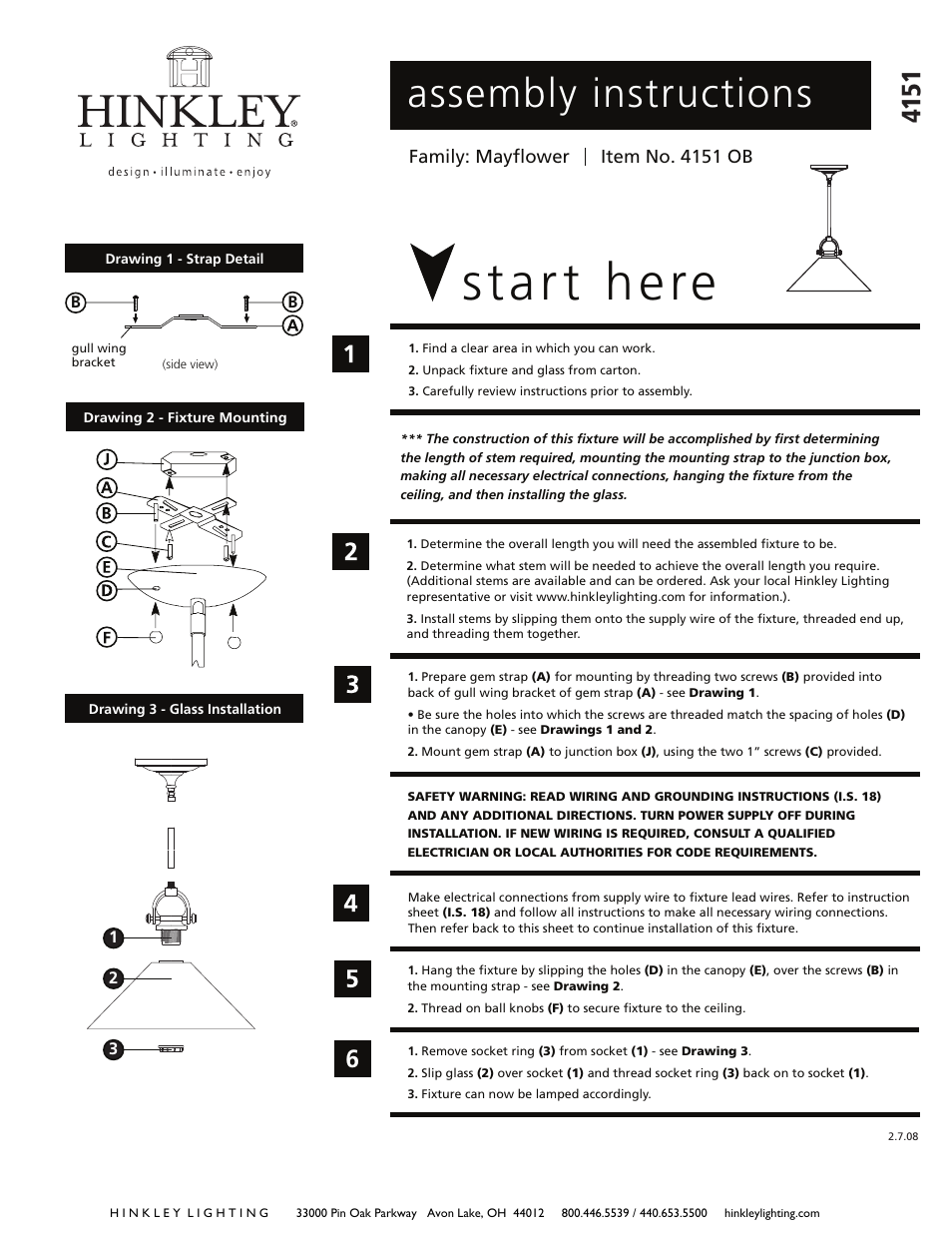 Hinkley Lighting MAYFLOWER 4151OB User Manual | 2 pages