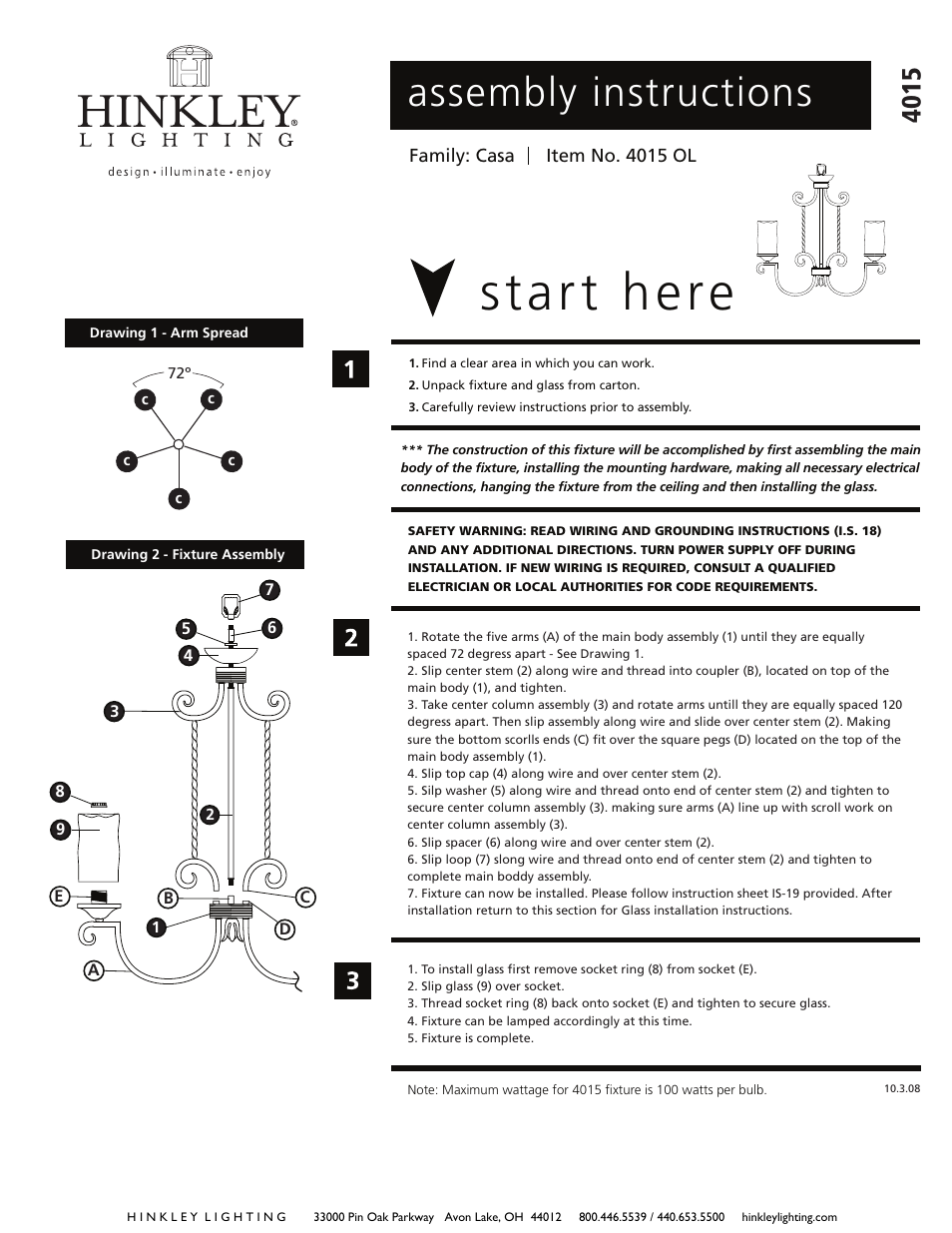 Hinkley Lighting CASA 4015OL User Manual | 3 pages