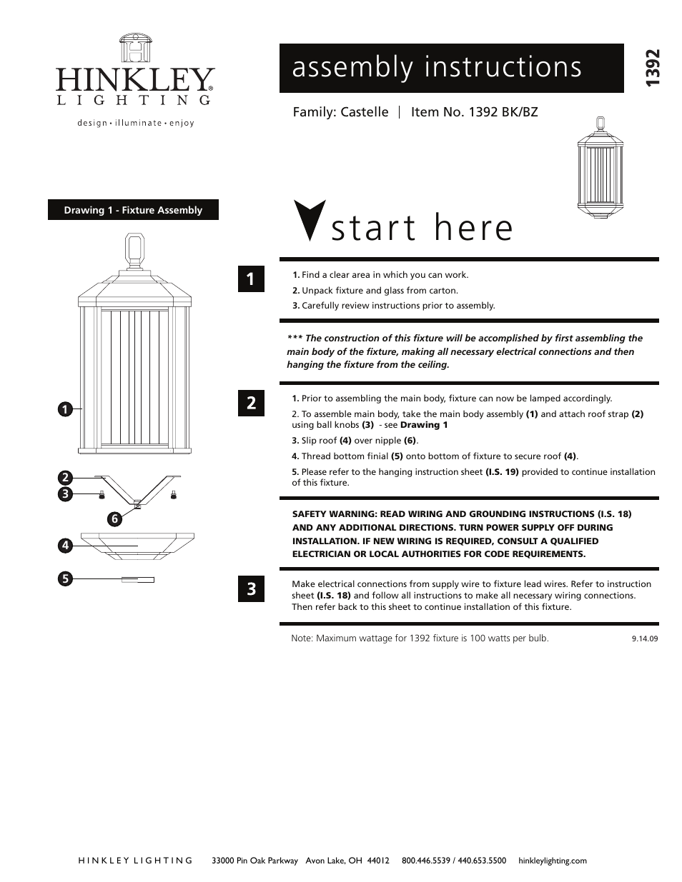 Hinkley Lighting CASTELLE 1392 User Manual | 2 pages