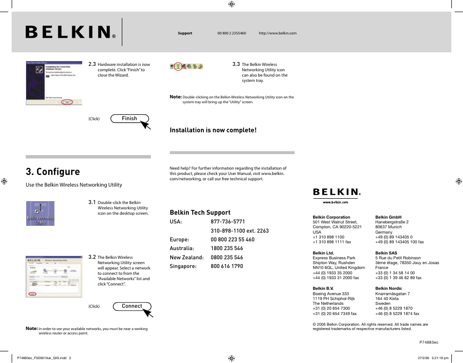 Conﬁ gure | Belkin Wireless G Plus MIMO Notebook Network Card F5D9010 User Manual | Page 2 / 2