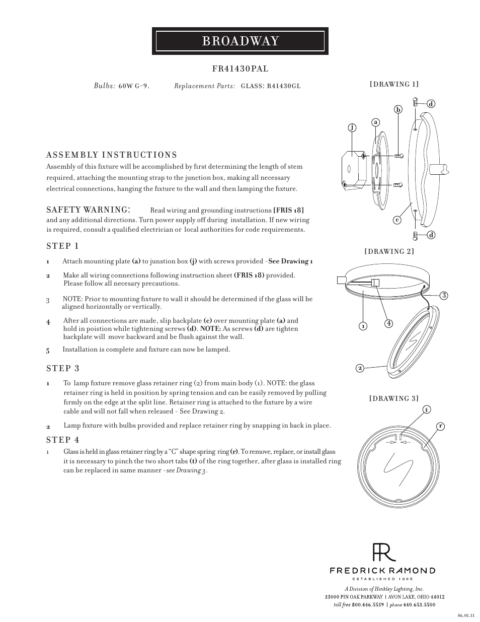 Hinkley Lighting BROADWAY FR41430PAL User Manual | 1 page