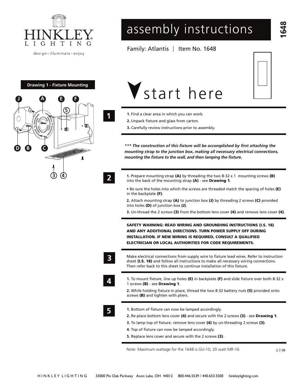 Hinkley Lighting ATLANTIS 1648 User Manual | 3 pages