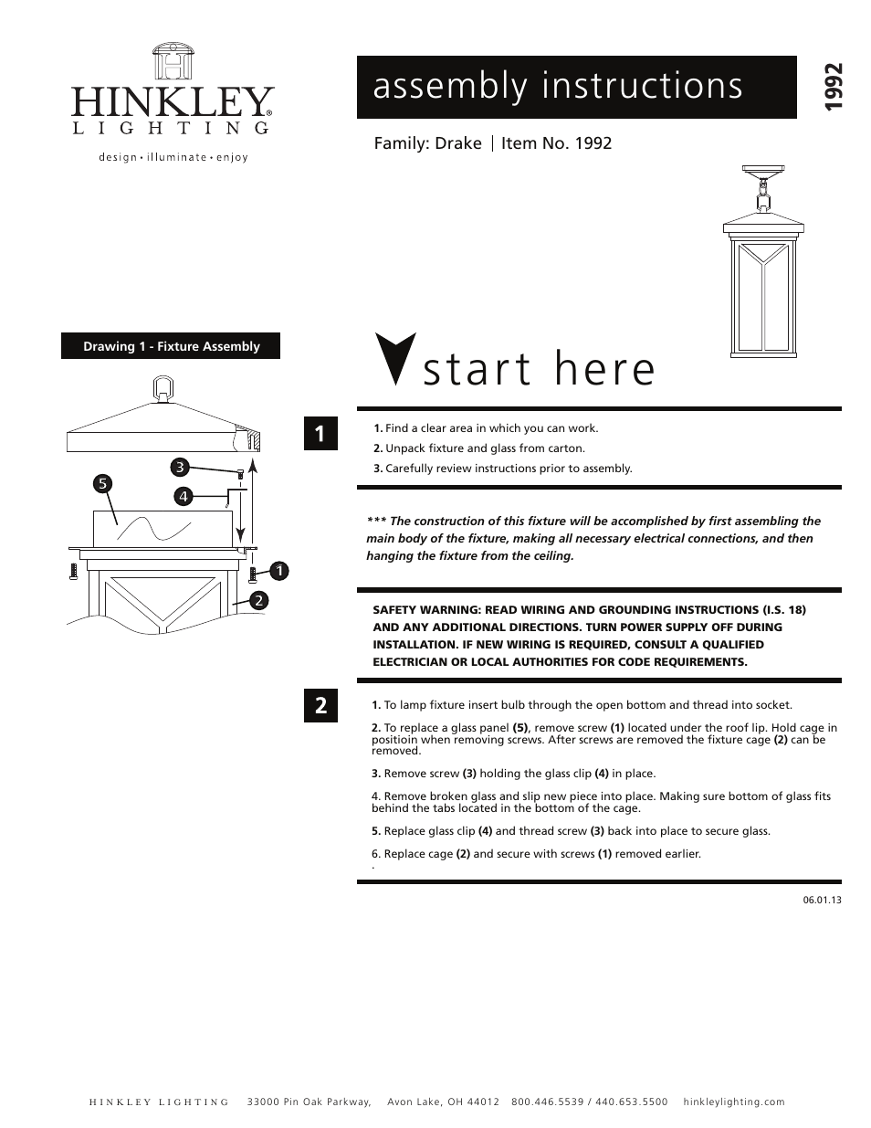 Hinkley Lighting DRAKE 1992 User Manual | 3 pages