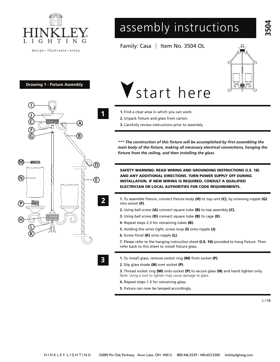 Hinkley Lighting CASA 3504OL User Manual | 3 pages