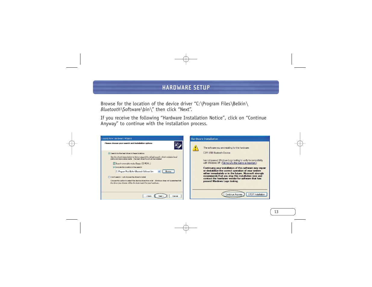 Hardware setup | Belkin F8T006-PC User Manual | Page 14 / 35