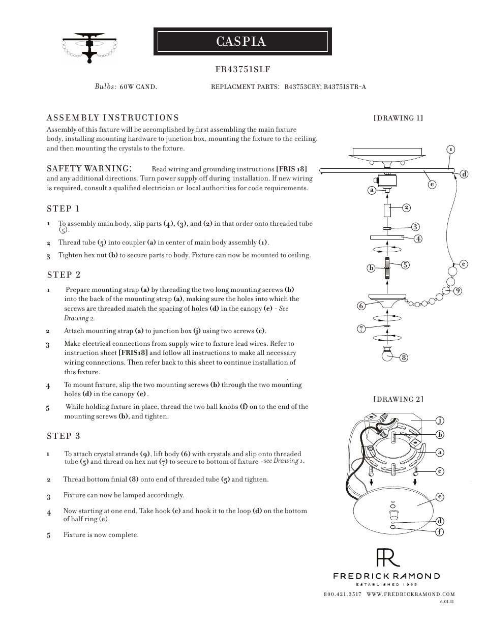 Hinkley Lighting CASPIA FR43751SLF User Manual | 1 page