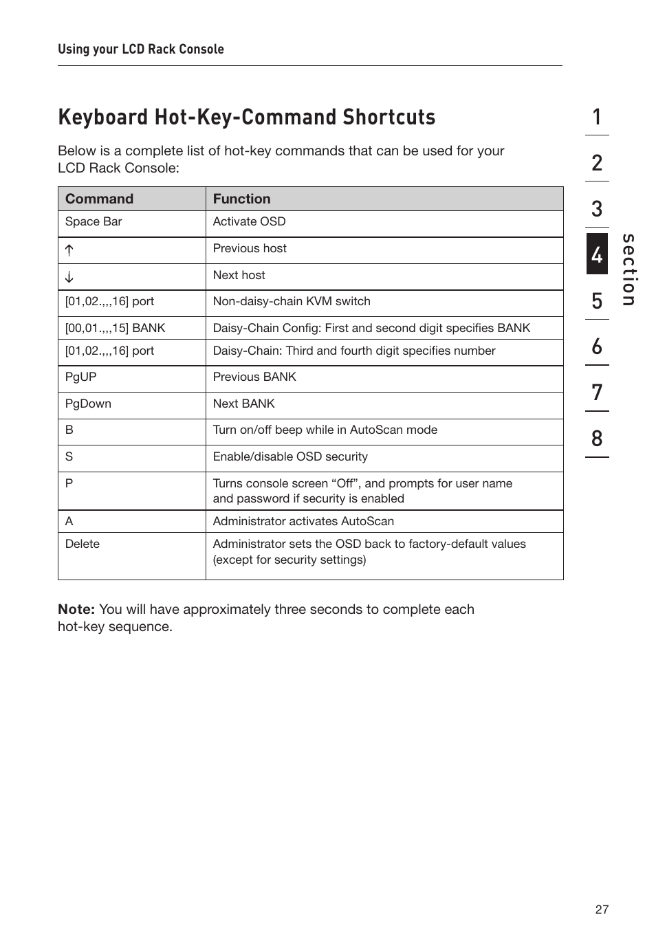 Keyboard hot-key-command shortcuts | Belkin OmniView F1DC1XXB-SR User Manual | Page 29 / 40