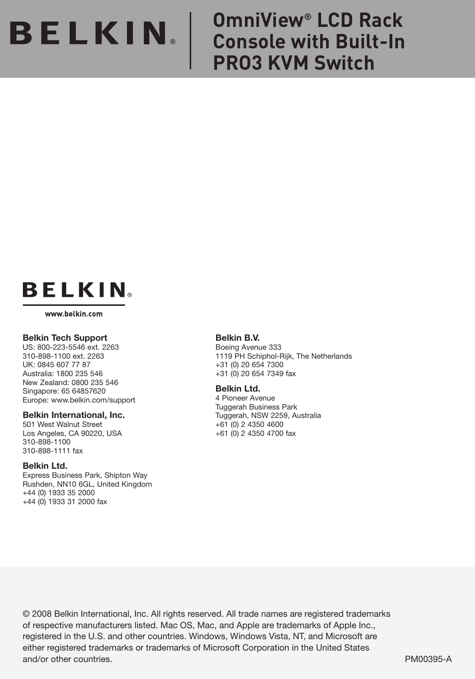 Omniview, Lcd rack console with built-in pro3 kvm switch | Belkin OmniView F1DC1XXB-SR User Manual | Page 40 / 40