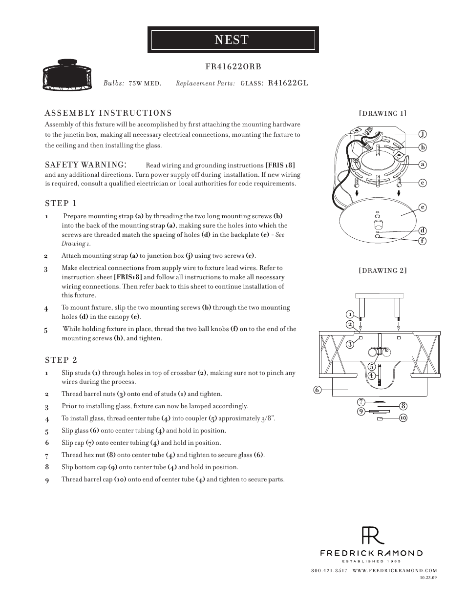 Hinkley Lighting NEST FR41622ORB User Manual | 1 page