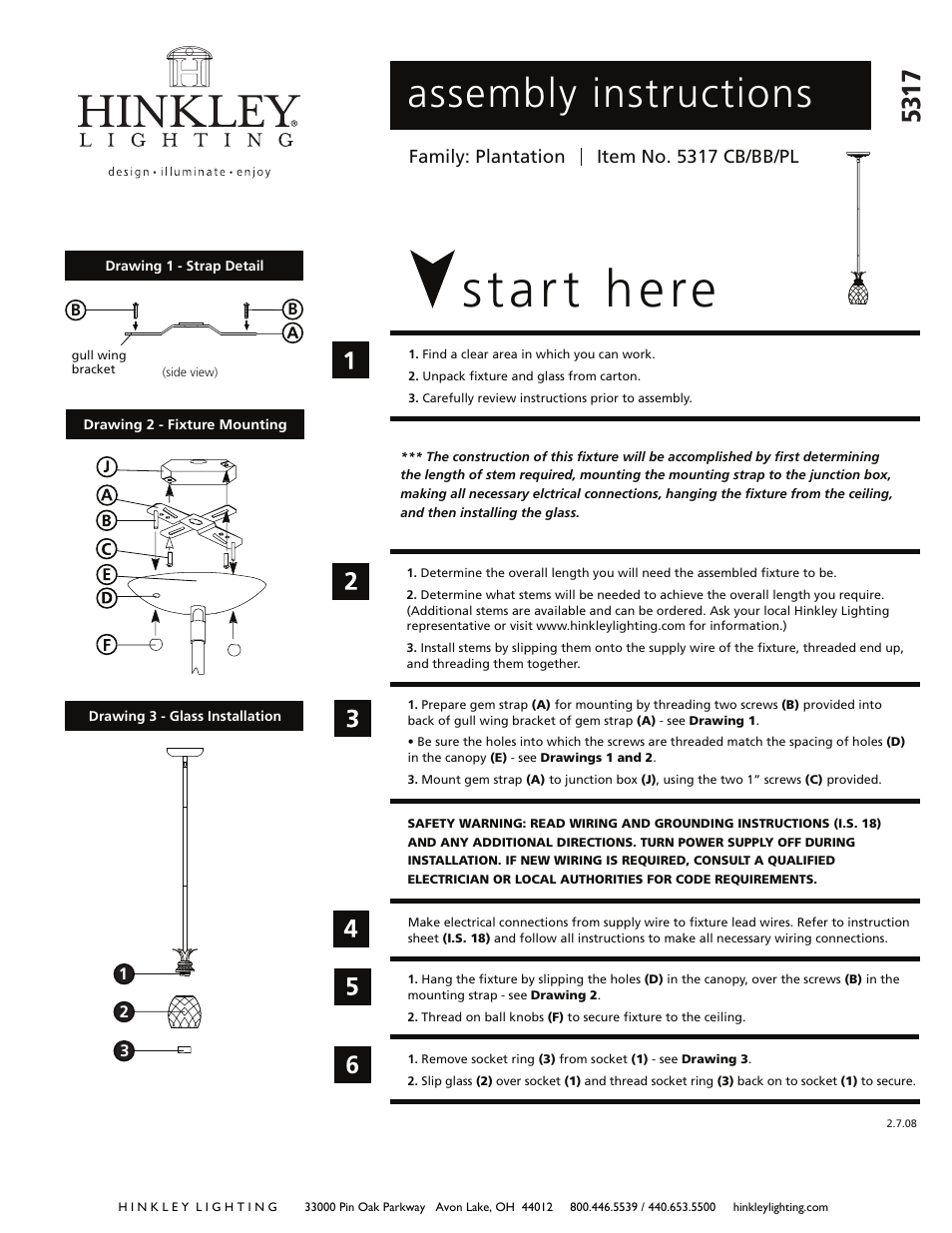 Hinkley Lighting PLANTATION 5317BB User Manual | 2 pages