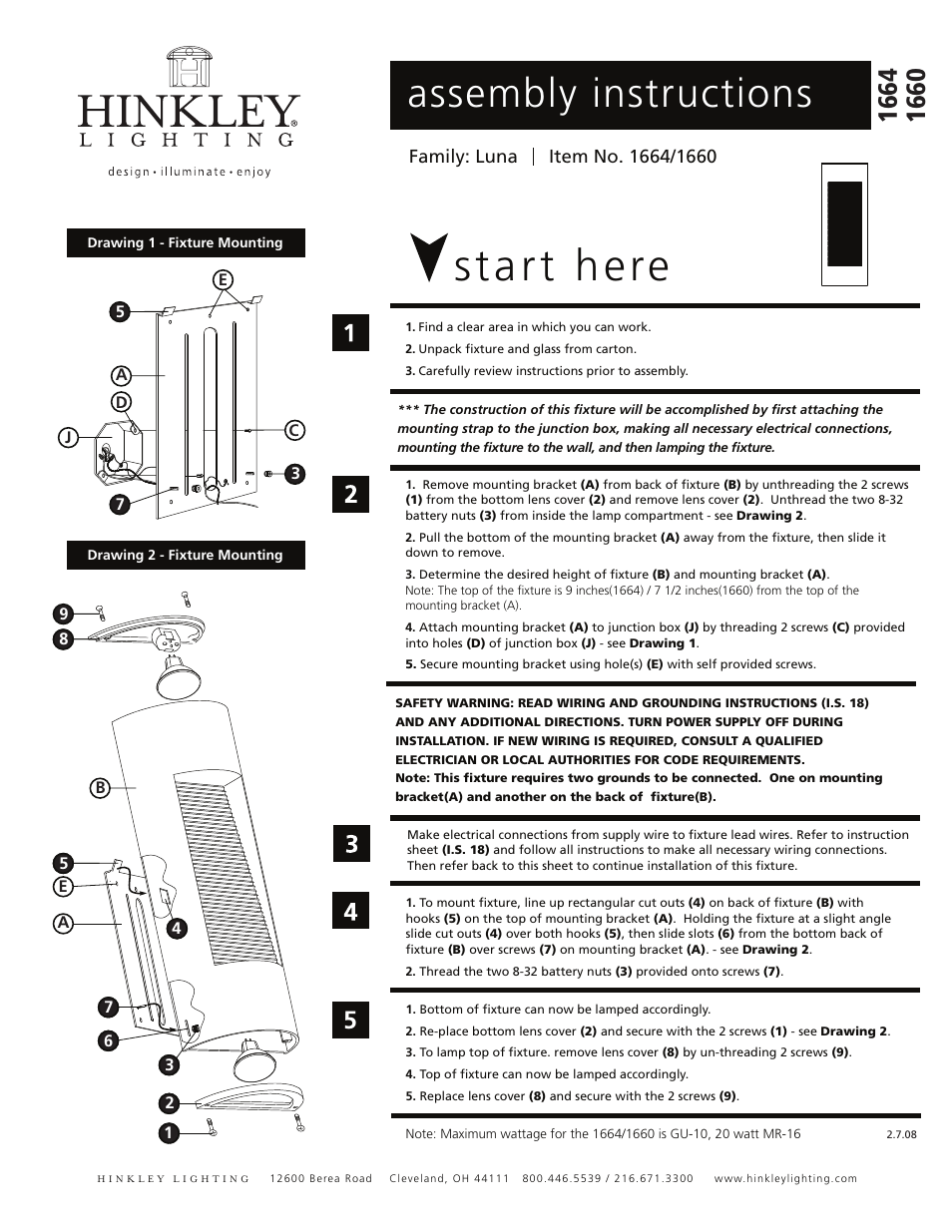 Hinkley Lighting LUNA 1664 User Manual | 1 page