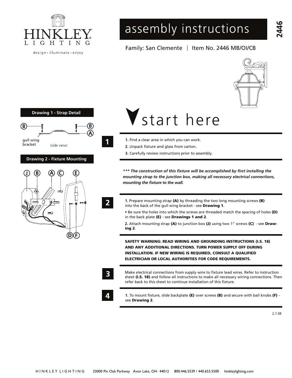 Hinkley Lighting SAN CLEMENTE 2446 User Manual | 3 pages