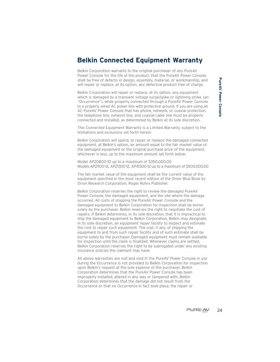 Belkin connected equipment warranty | Belkin PUREFILTER PF60 User Manual | Page 25 / 28