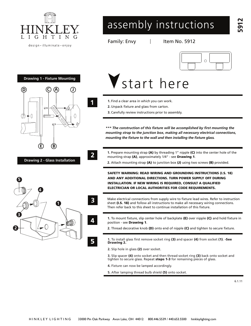 Hinkley Lighting ENVY 5912 User Manual | 2 pages