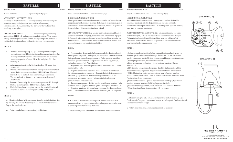 Hinkley Lighting BASTILLE FR41240VBZ User Manual | 2 pages