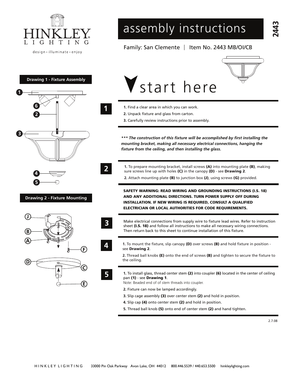 Hinkley Lighting SAN CLEMENTE 2443 User Manual | 2 pages