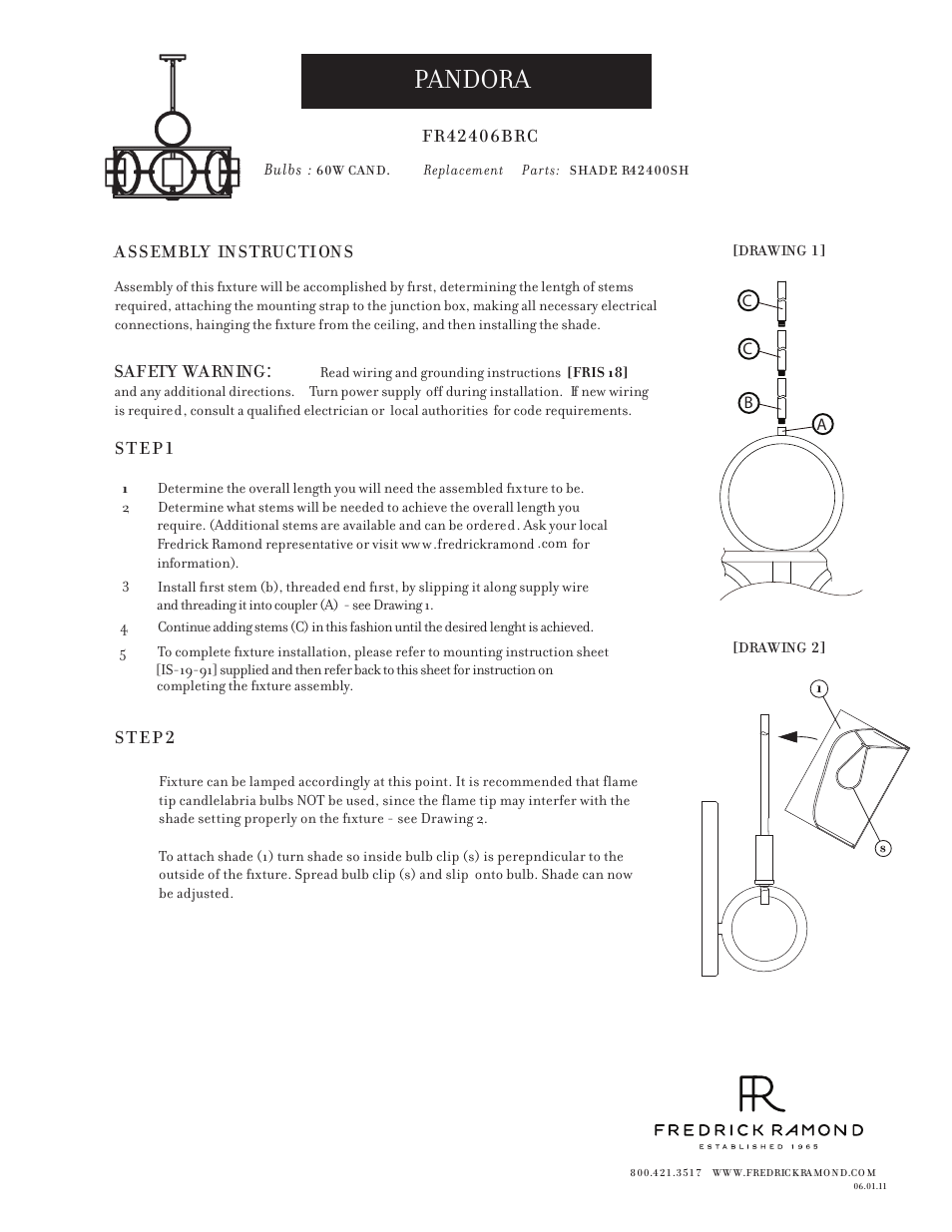 Hinkley Lighting PANDORA FR42406BRC User Manual | 1 page