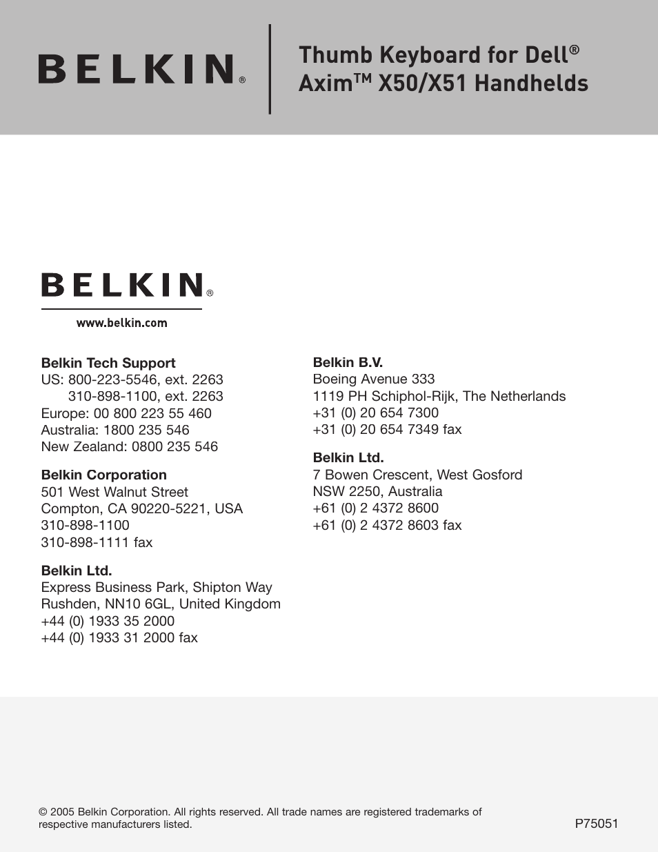 Thumb keyboard for dell, Axim, X50/x51 handhelds | Belkin F8D0502 User Manual | Page 8 / 8