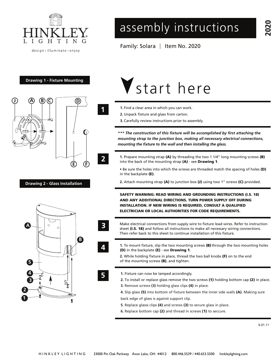 Hinkley Lighting SOLARA 2020 User Manual | 3 pages