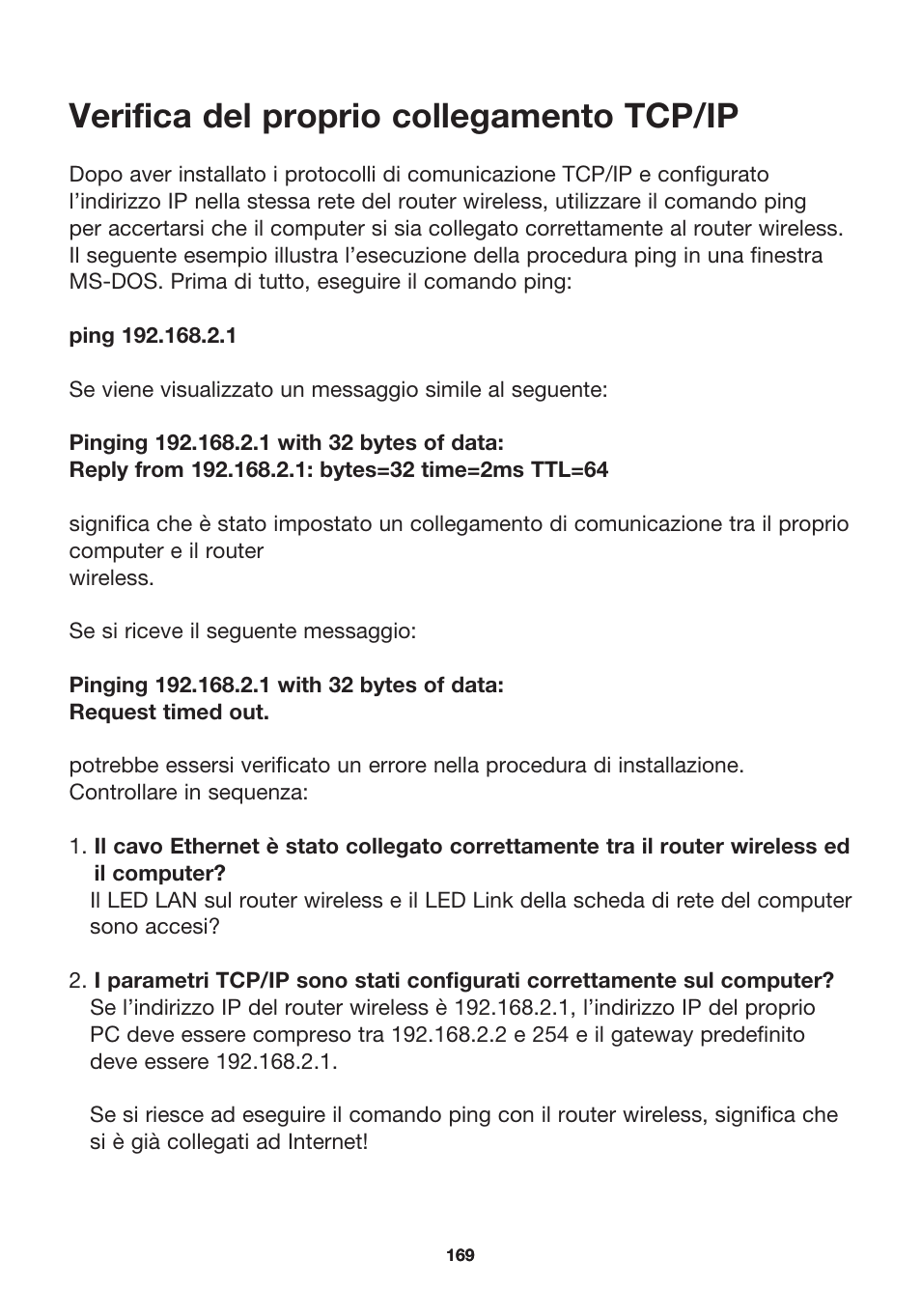 Verifica del proprio collegamento tcp/ip | MicraDigital P74847ea-A User Manual | Page 173 / 182