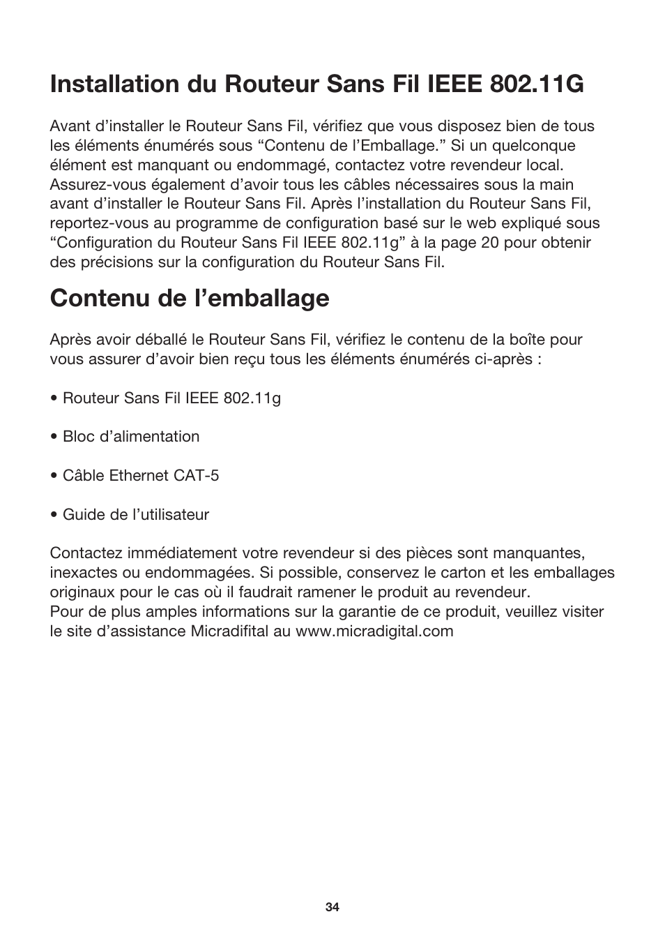 Contenu de l’emballage | MicraDigital P74847ea-A User Manual | Page 38 / 182