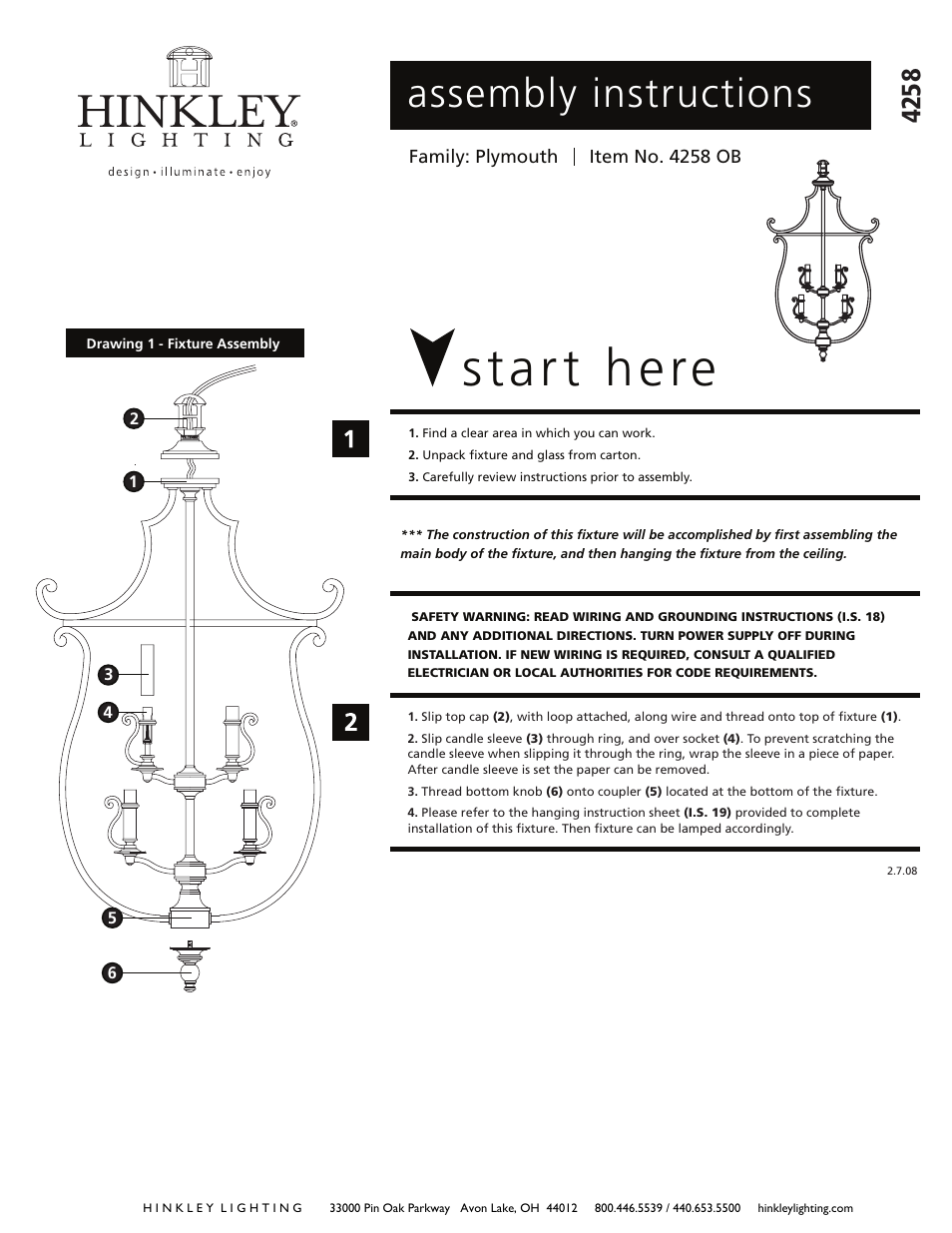 Hinkley Lighting PLYMOUTH 4258OB User Manual | 3 pages