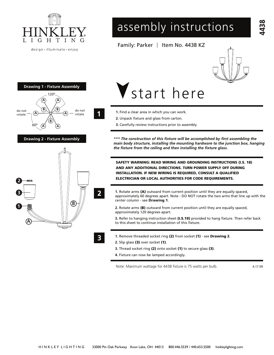 Hinkley Lighting PARKER 4438KZ User Manual | 3 pages