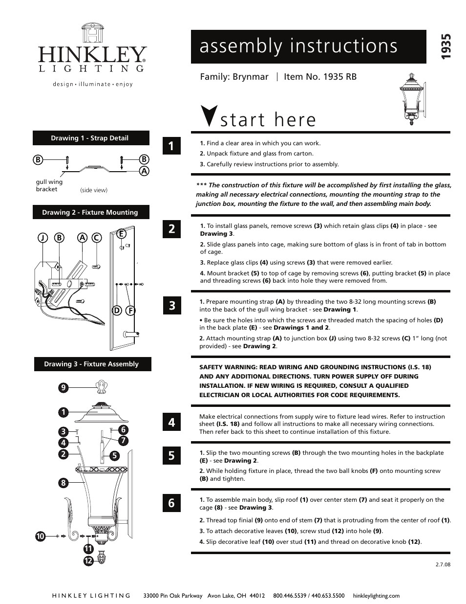 Hinkley Lighting BRYNMAR 1935 User Manual | 3 pages