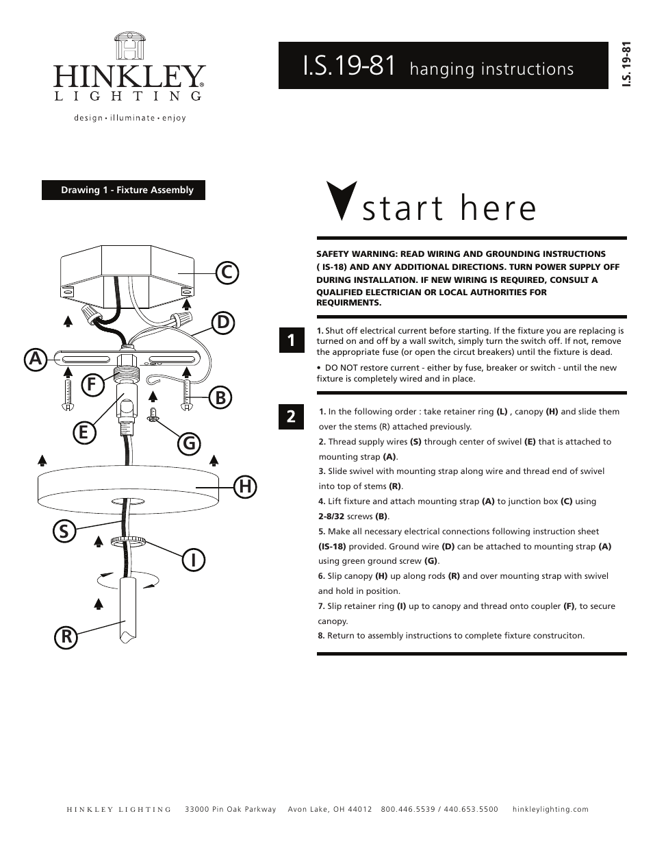 Start here, I.s.19-81 | Hinkley Lighting MONACO 4858BC User Manual | Page 2 / 3