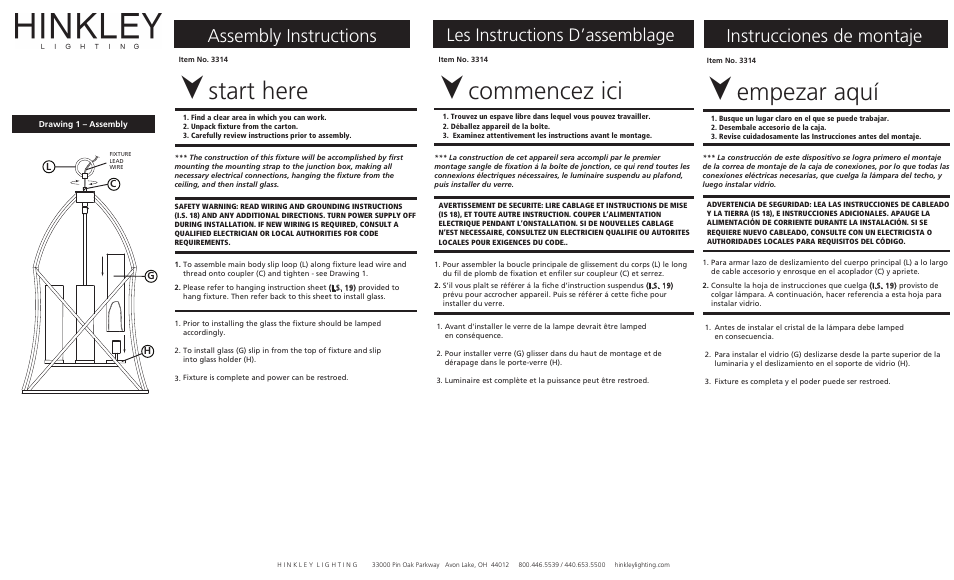 Hinkley Lighting RAVENNA 3314SB User Manual | 3 pages