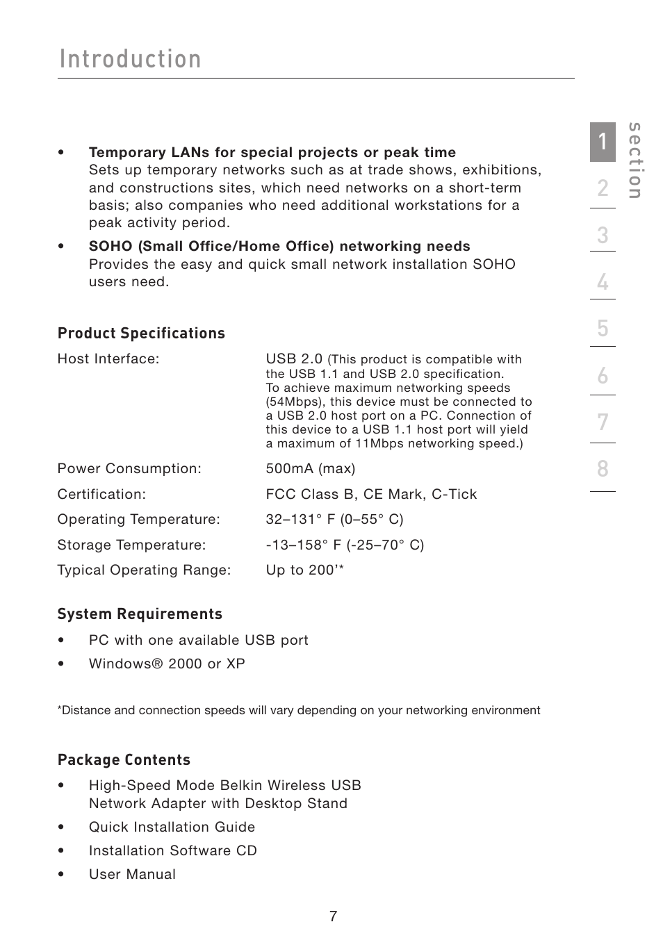 Introduction, Se ct io n | Belkin F5D7051 User Manual | Page 10 / 42